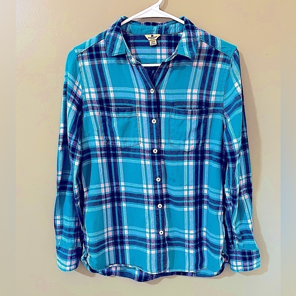 Woolrich Blue Teal Plaid Long Sleeve Button-Up Shirt